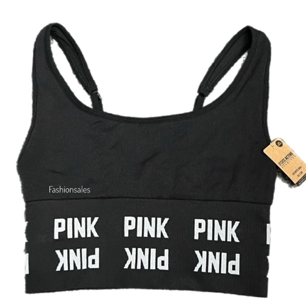 Victorias Secret PINK Active Seamless Crop Sports Bra Unlined longline Black Xs
